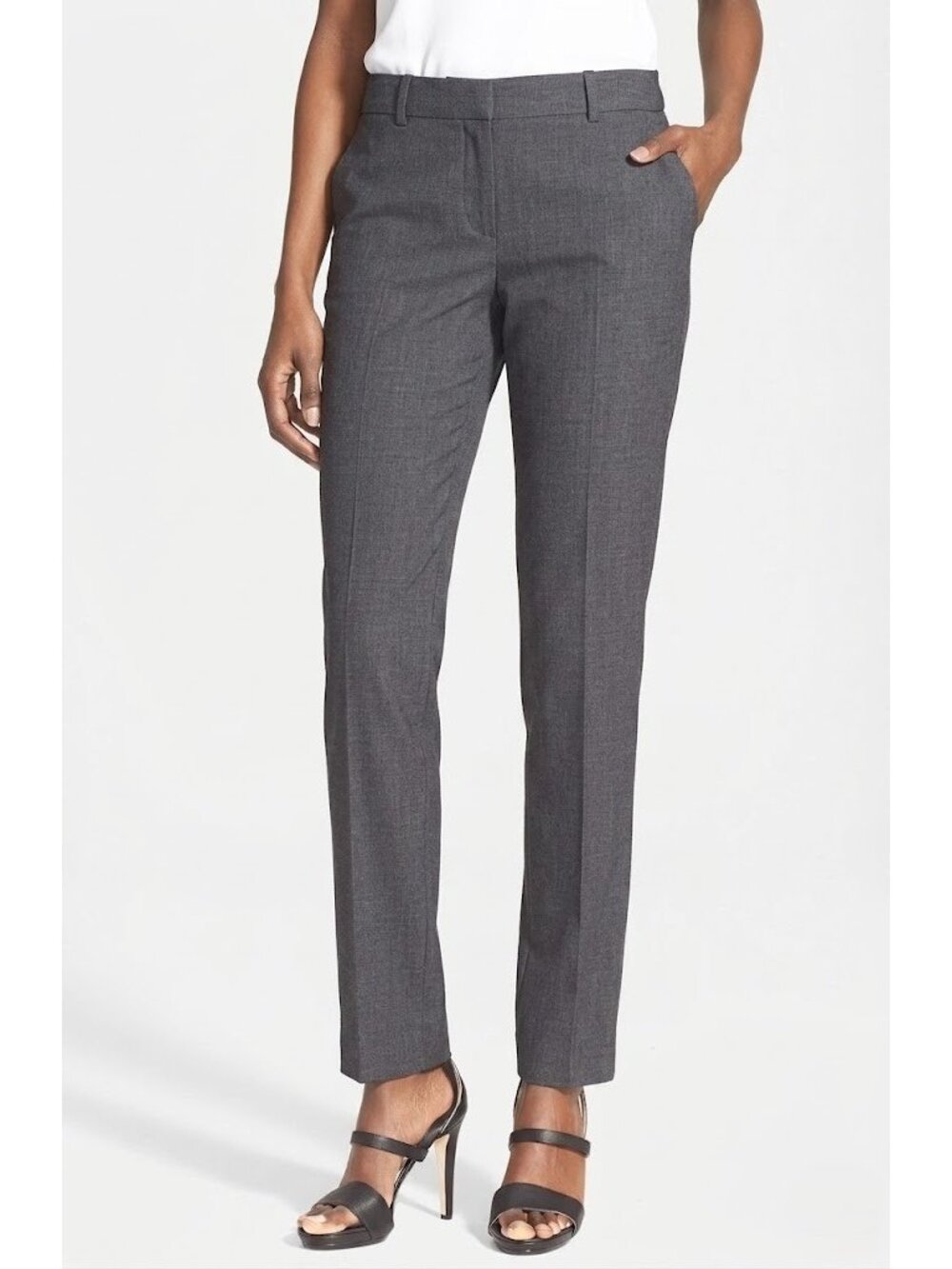 NWT THEORY Super Slim Trouser in Charcoal Edition Stretch Wool Trouser Pants 10